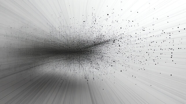 Scatter plot with data points, side view, showing complex relationships, futuristic tone, black and white