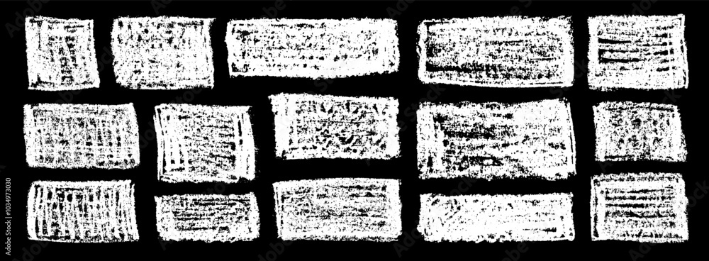 Poster chalk grunge rectangles set. chalkboard sketches. grunge rectangular shapes collection. white chalk 