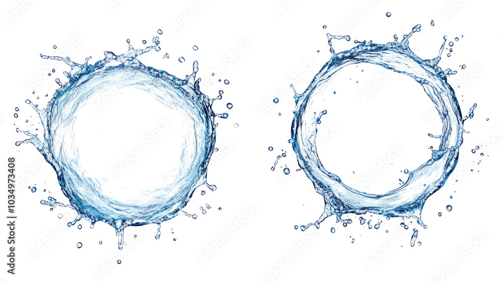 Poster water splashes forming perfect circles on a transparent background generative ai