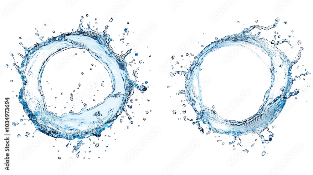Poster water splashes forming circular shapes on a transparent background generative ai