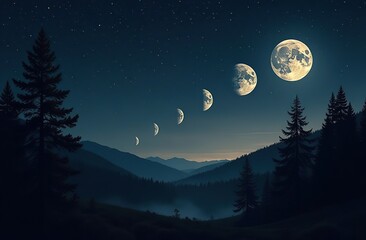 Phases of the Moon. Moon lunar cycle.
