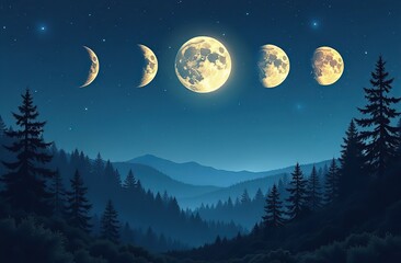 Naklejka premium Phases of the Moon. Moon lunar cycle.