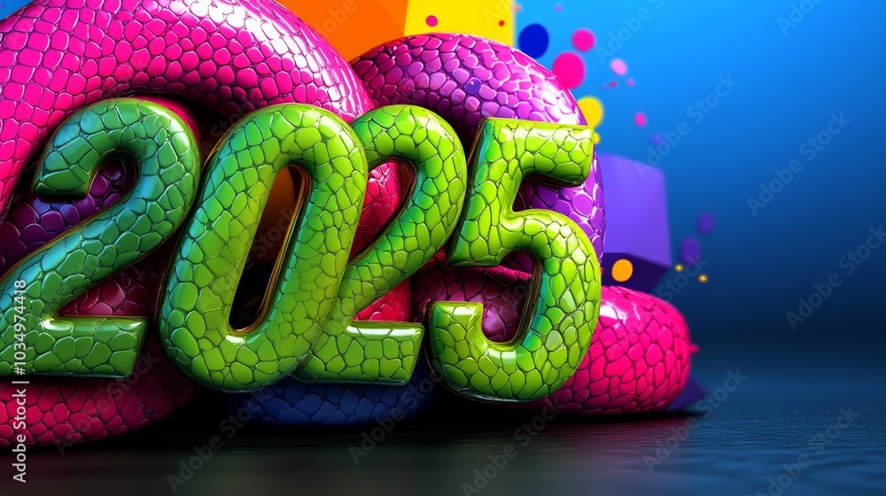 Aufkleber colorful image of a snake with the number 2025 written on it. the snake is made of different colored