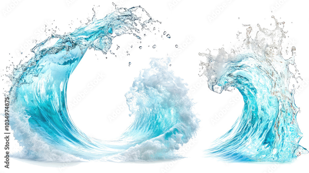 Aufkleber beautiful collection of sea waves with foam on transparent background generative ai
