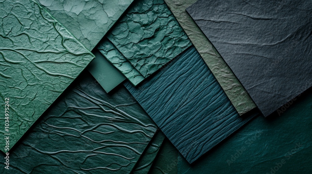 Aufkleber a close-up of textured green sheets layered together, showcasing various shades and patterns in a vi