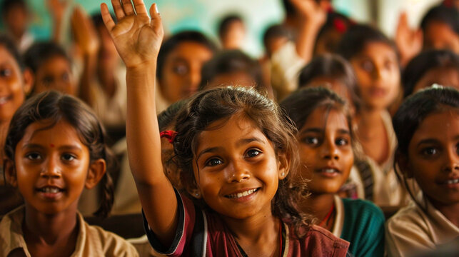 Motivated, smiling primary school children..