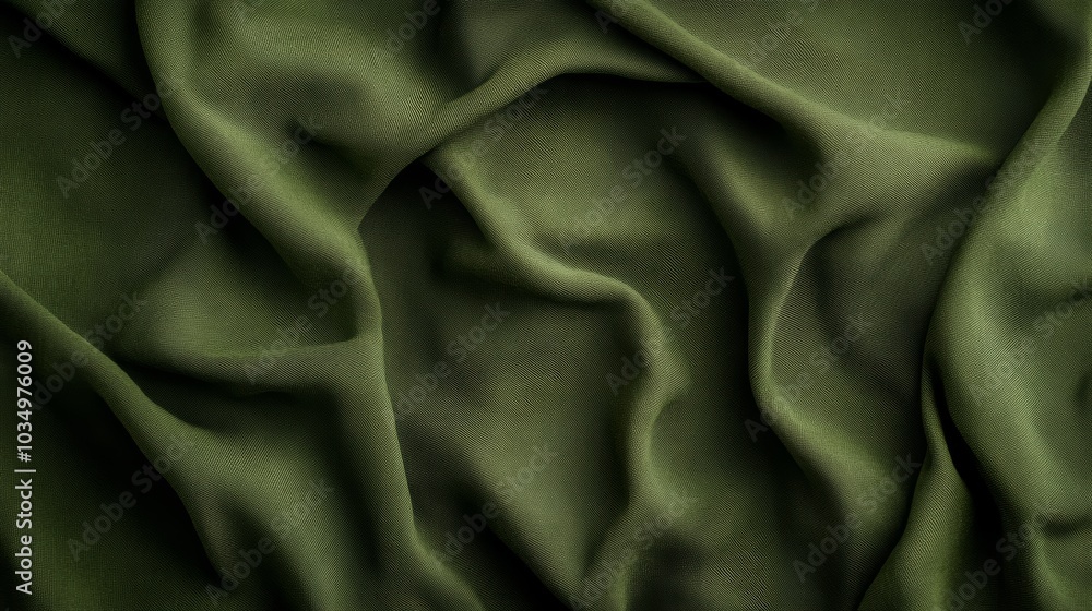 Poster a textured green fabric, showcasing soft folds and intricate patterns, ideal for background use or t