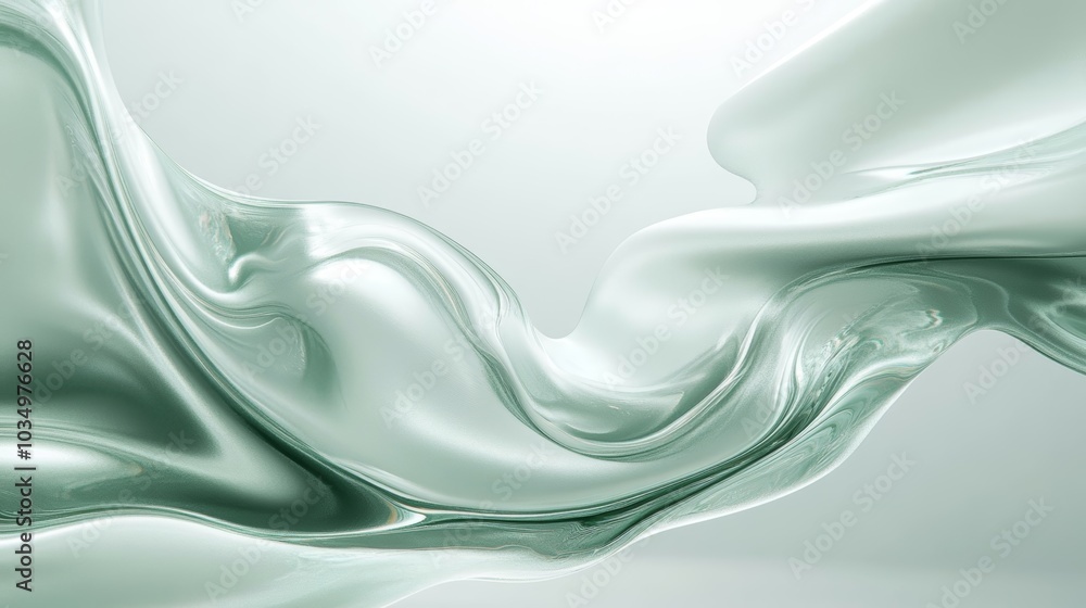 Poster a soft, flowing fabric in shades of green, creating an elegant and serene atmosphere with its smooth