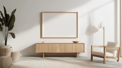 Minimalist Scandinavian Room Featuring a Spacious Wall for a Large Empty Photo Display