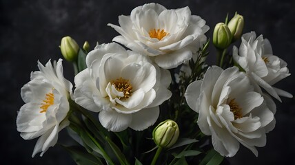 Naklejka premium Elegant white floral bouquet with fresh blooms and green leaves