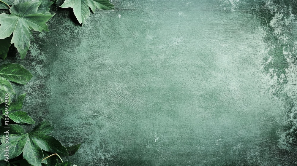 Poster a textured green background with leaves framing the edges, creating a natural and calming design sui