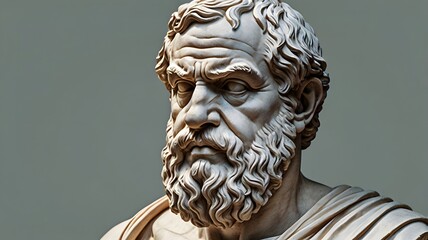Ancient greek philosopher bust sculpture on neutral background