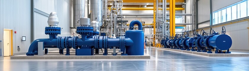 Natural gas processing facility, complex piping systems, clean industrial look