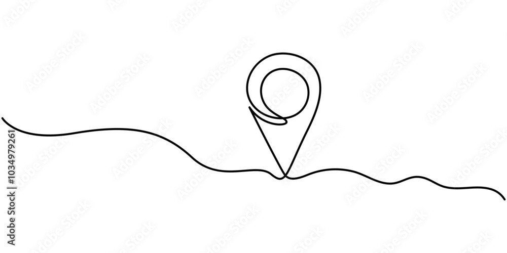 Poster continuous one line google map point route directions and location outline vector art illustration, 