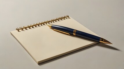 Spiral notebook with luxury pen on minimal gray background