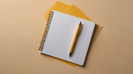 Clean workspace with notebook, pen, and folder in neutral setting