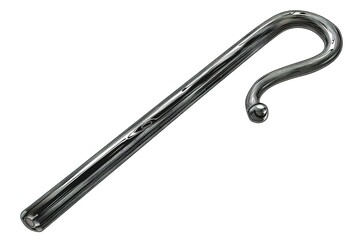 A silver shepherd's crook isolated on a white background.