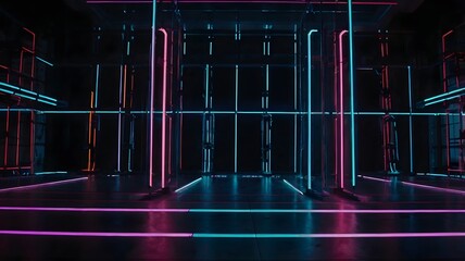 Minimalist sci fi laboratory with glowing neon lights