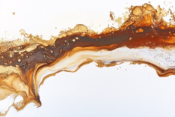 Obraz premium Abstract Gold and Brown Acrylic Painting on White Background