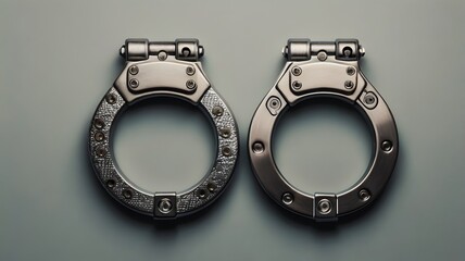Close up of metal handcuffs isolated on plain background for crime and justice concept