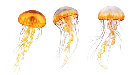 Watercolor Jellyfish Collection on Transparent Background Generative AI