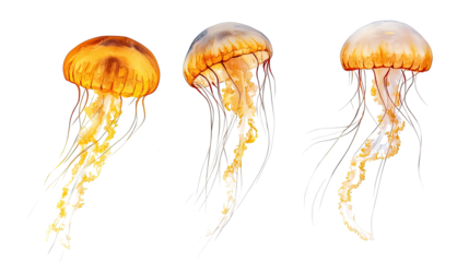 Watercolor Jellyfish Collection on Transparent Background Generative AI