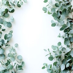 Eucalyptus Leaves Border Frame White Background - Minimalist Green Plant Design for Invitation Card, Poster, Flyer