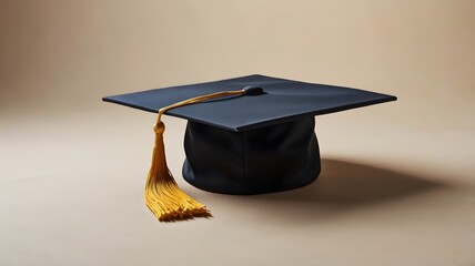 Classic graduation cap with gold tassel on neutral background