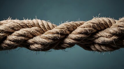 Close up of thick braided rope with natural fiber texture on plain background