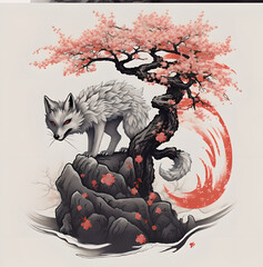 Wolf standing on tree