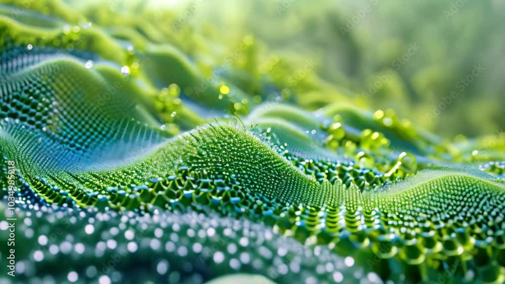 Aufkleber this computer-generated video features a vivid green and blue wave with dynamic movement, nanotechno