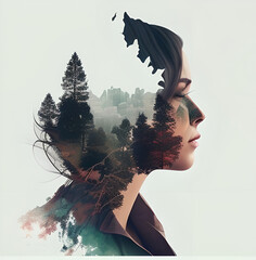 Woman turning into forest 