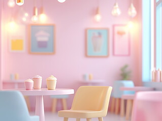 90s-Inspired Retro Café Interior with Pastel Colors and Vintage Posters