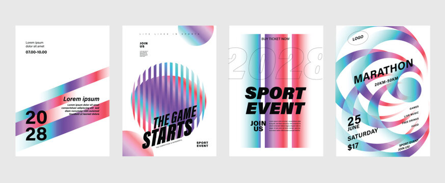 Sport event poster design background vector set. Sport cover template with vibrant abstract gradient geometric shape. Ideal design for social media, flyer, promotion, card.