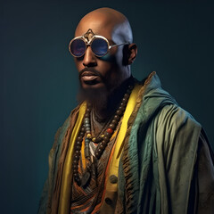 Bald man wearing stylish glasses 