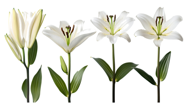 White Lily Flowers on a Transparent Background Generative AI