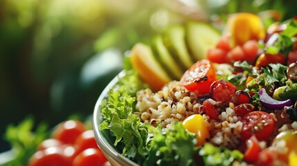 Healthy vegan food with various fresh vegetables on a plate and ready to eat