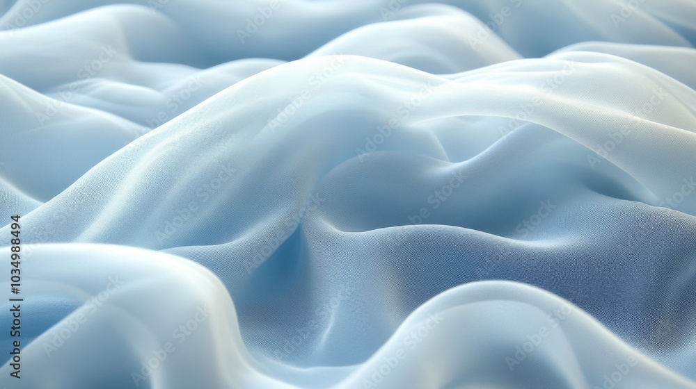 Fototapete The light blue fabric cascades gently across a surface, forming soft waves and textures that catch the light, creating a serene atmosphere.