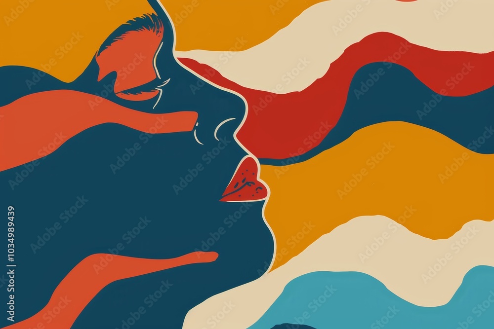 Poster a vibrant abstract profile featuring bold colors and flowing patterns in a modern artistic style