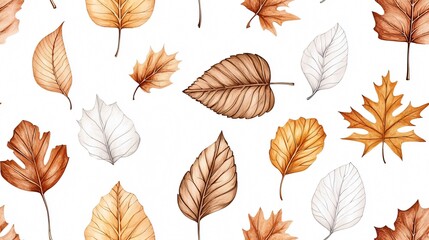 Elegant Watercolor Pattern of Autumn Leaves for Nature-Inspired Decor