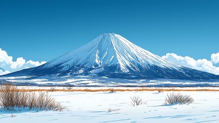 Snowy Mountain in Minimalist Composition