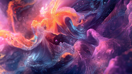 Vibrant Abstract Composition, intricate design featuring complementary colors, detailed backdrop, dynamic visual elements, immersive aesthetic experience