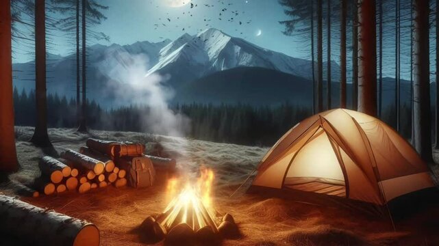 camping in the forest