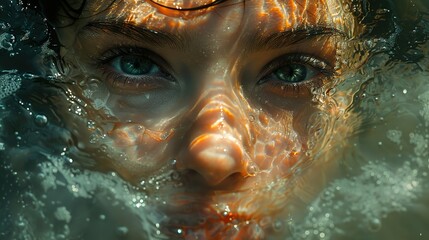 Submerged Beauty: A Woman's Face Under Water