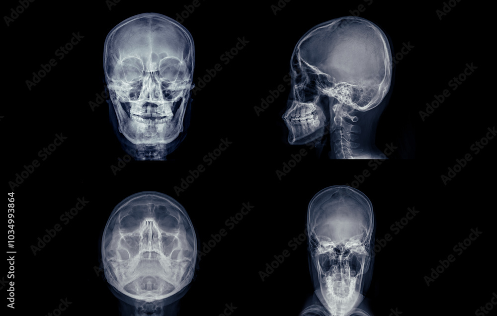 Poster x-ray image of the skull in collection, displaying clear bone structure with no visible abnormalitie