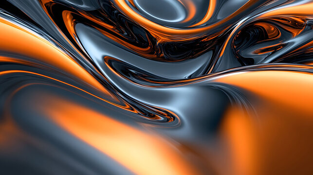Curved Abstraction in Dark Orange, Glassy Elements, Smooth Lines, Circular Shapes, Light Orange and Sky-Blue Contrast, Ultrawave Detail