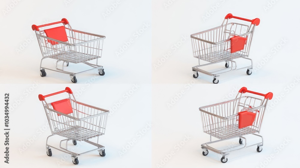 Poster multiple views of empty shopping cart icons on a light background generative ai