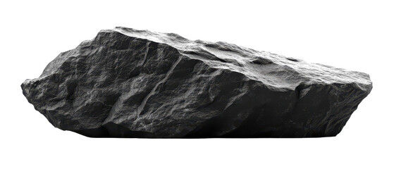 A textured black rock PNG isolated on transparent background, white background.
