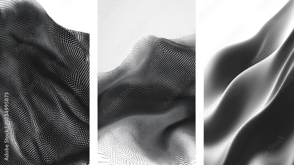 Aufkleber dynamic black noise stippled dots creating flowing halftone patterns generative ai