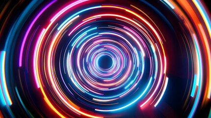 Fototapeta premium Neon Circle Strobe Patterns, vibrant circular designs, dynamic lines, colorful neon illumination, energetic visual display